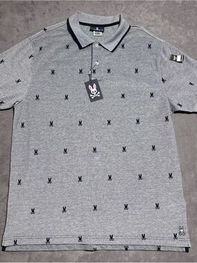 Psycho Bunny Mesh Polo Shirt Mens Big 1X Logo AOP Embroidered Golf